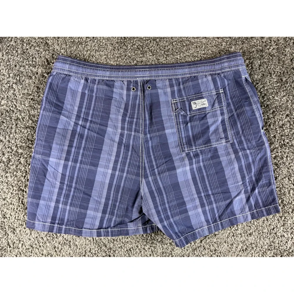 Polo Ralph Lauren Mens Blue Plaid Swim Trunks XL Drawstring Mesh Lined Shorts
